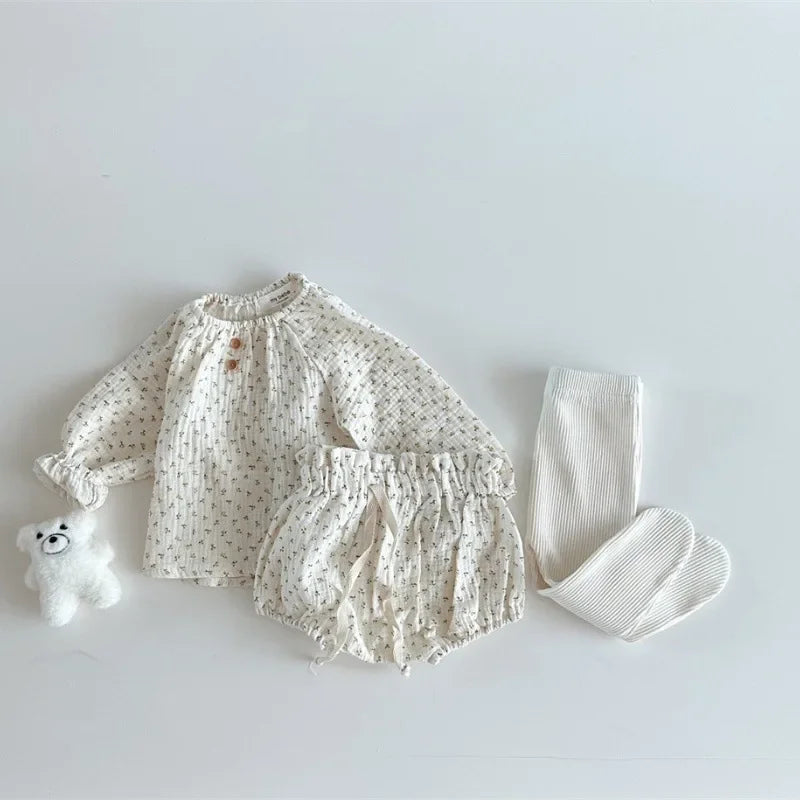 8713 Baby Clothing Set 2024 Spring Hot Sale Baby Girl'S Suit Cotton Loose Top +Bread Pants 0-3Year Toddler Two-Piece Suit