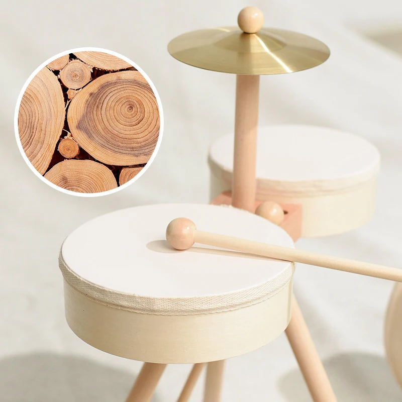 Wooden Foot-Pedal Drum Set, Educational Toy for Early Learning Children Aged 3-6, Suitable for Classroom or Home Use, Cultivates