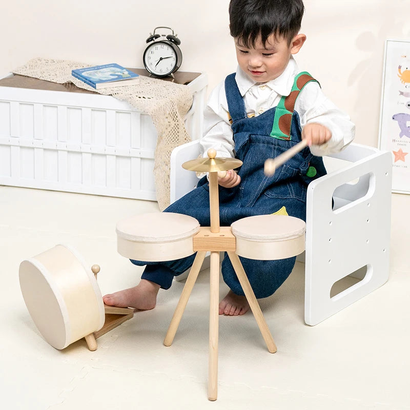 Wooden Foot-Pedal Drum Set, Educational Toy for Early Learning Children Aged 3-6, Suitable for Classroom or Home Use, Cultivates