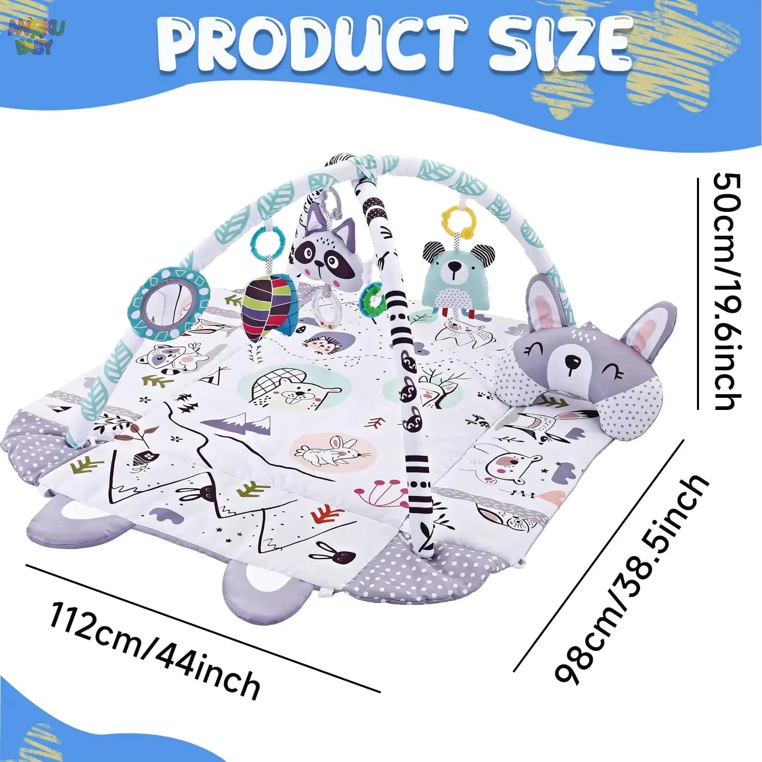 4 in 1 Baby Activity Gym Foldable Baby Playmats and Gyms with Mirror & Pillow Thick Educational Mat Fit Newborn to 36 Months