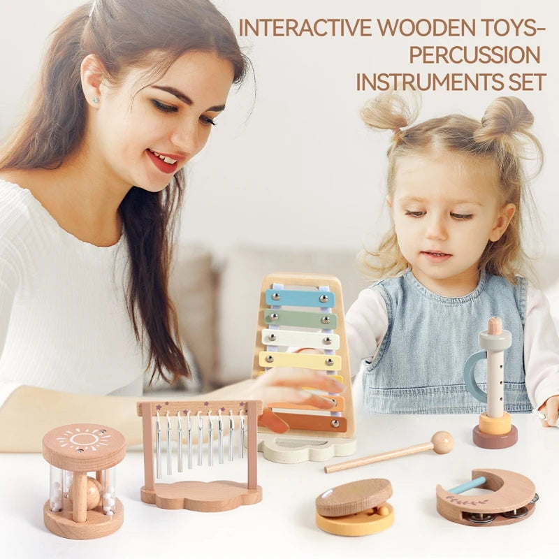 1Set Musical Instruments with Gift Box Baby Music Starter Toy Wooden Montessori Musical Toy Early 0-12 Months Baby Education Toy