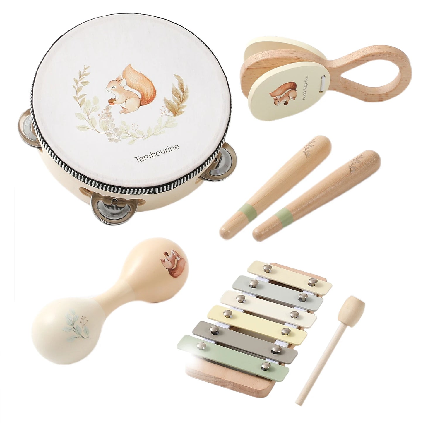 1Set Musical Instruments with Gift Box Baby Music Starter Toy Wooden Montessori Musical Toy Early 0-12 Months Baby Education Toy