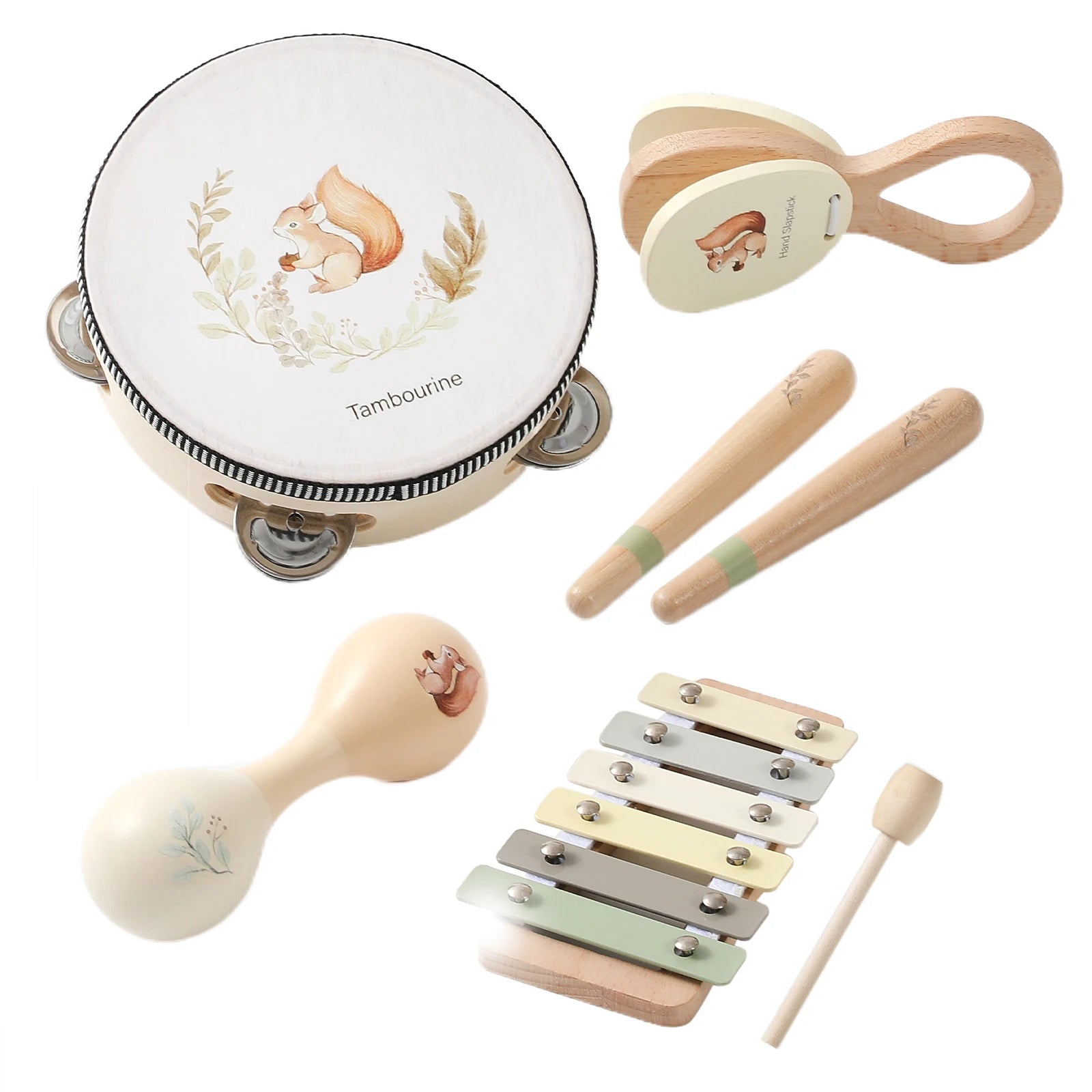 1Set Musical Instruments with Gift Box Baby Music Starter Toy Wooden Montessori Musical Toy Early 0-12 Months Baby Education Toy