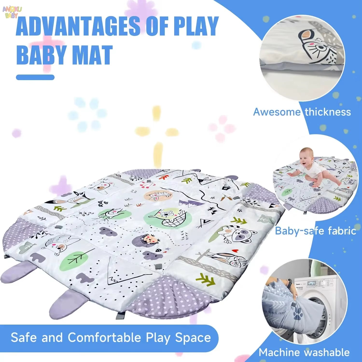 4 in 1 Baby Activity Gym Foldable Baby Playmats and Gyms with Mirror & Pillow Thick Educational Mat Fit Newborn to 36 Months