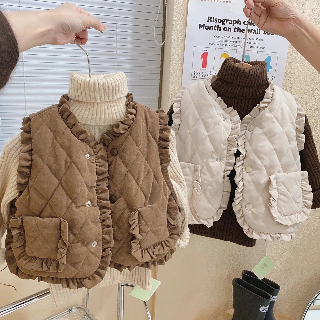 Fashion Autumn Winter Solid Color Warm Waistcoats Children'S Sleeveless Lining Fleece Thicken Coat Girls Outerwear Baby Clothing