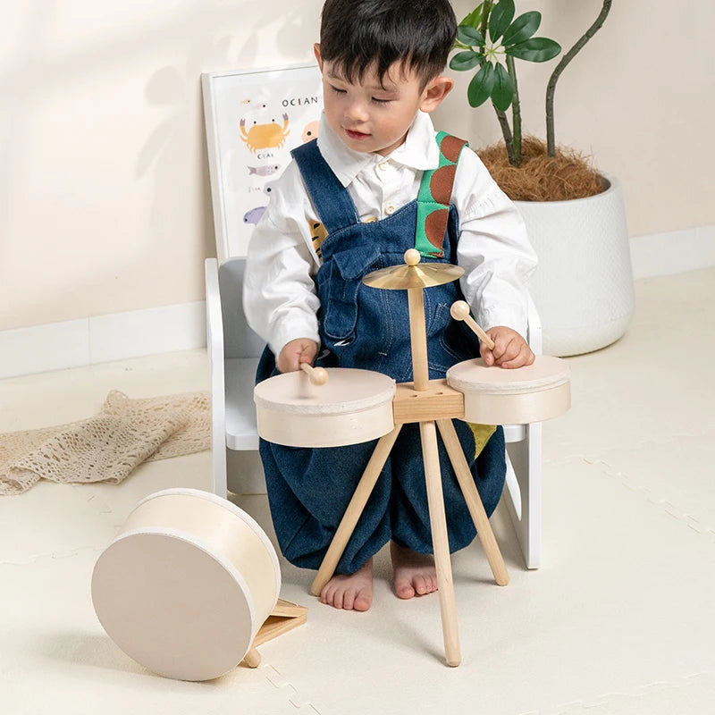 Wooden Foot-Pedal Drum Set, Educational Toy for Early Learning Children Aged 3-6, Suitable for Classroom or Home Use, Cultivates
