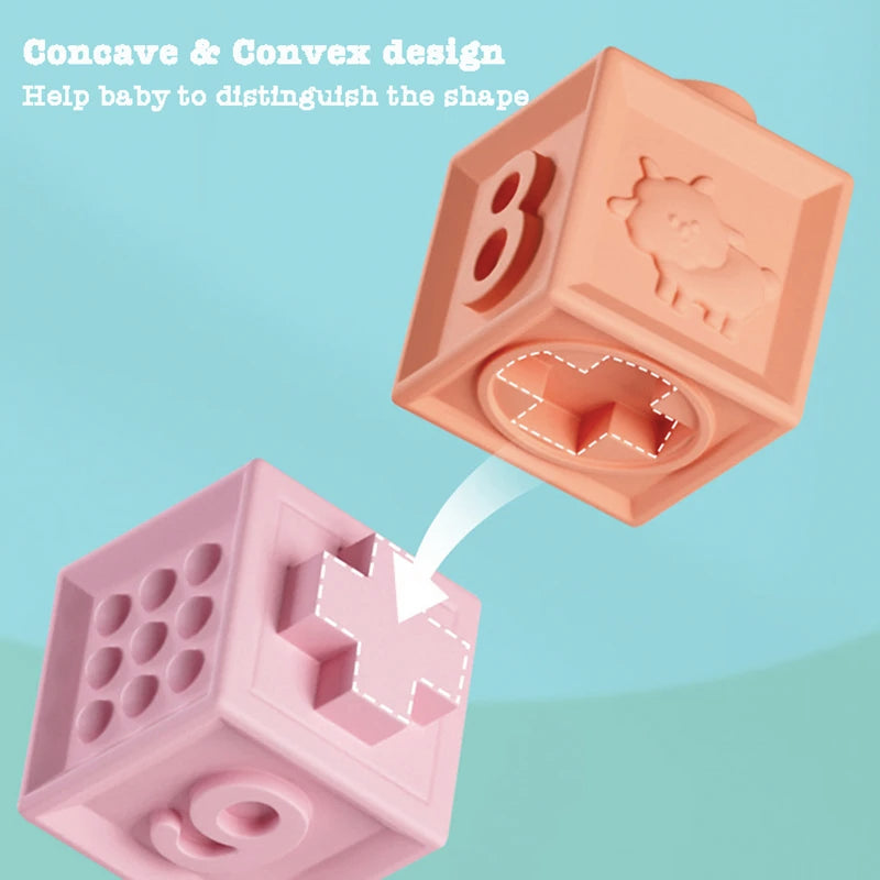 12/6/3Pcs Soft Building Blocks Montessori Toddlers Early Education Squeeze Stacker Cube Blocks Toy Children Baby Bath Toys